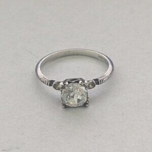Antique Vintage 925 Sterling Silver Clear Stone Ring Size 7